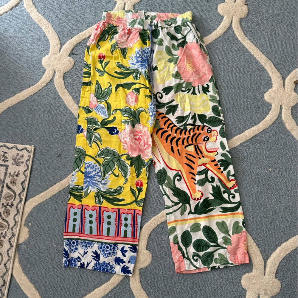 Anthropologie Multicolor Tiger and Floral Design Flannel PJ Pants